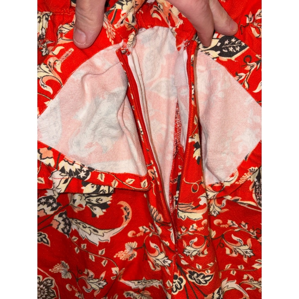 Farm Rio Anthropologie Long Sleeve  Romper Red Orange Floral Cotton $228 NWT - Picture 5 of 14